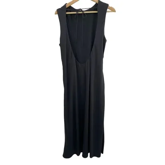 Abercrombie & Fitch black satin low back draped midi dress - Picture 4 of 8
